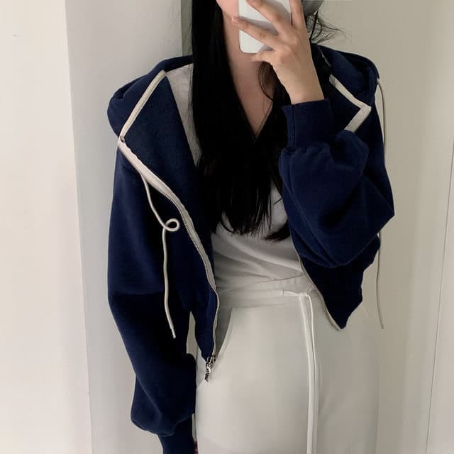 All-match Commute Hooded Zipper Sweatshirt Jacket view 4