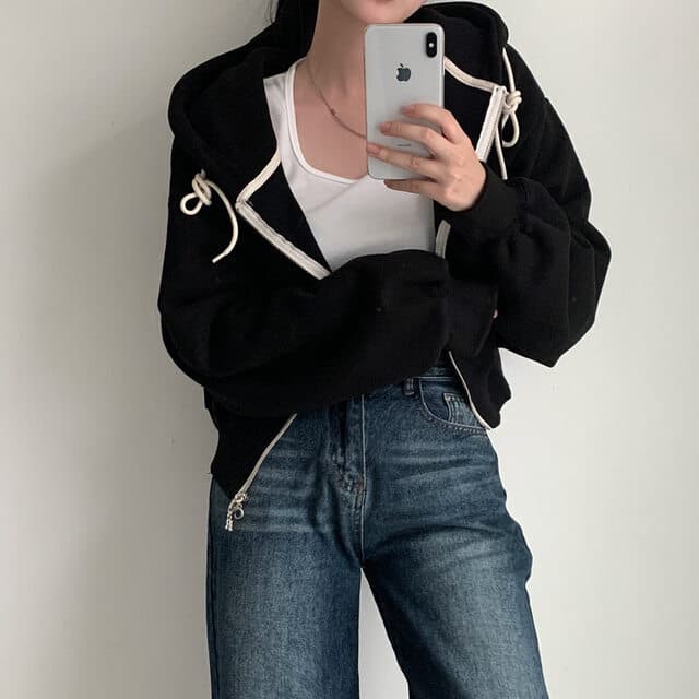 All-match Commute Hooded Zipper Sweatshirt Jacket view 5