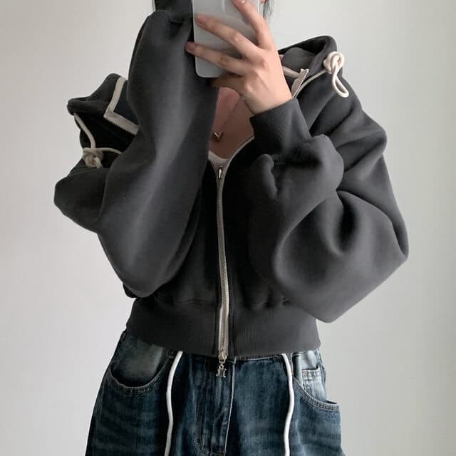 All-match Commute Hooded Zipper Sweatshirt Jacket view 6