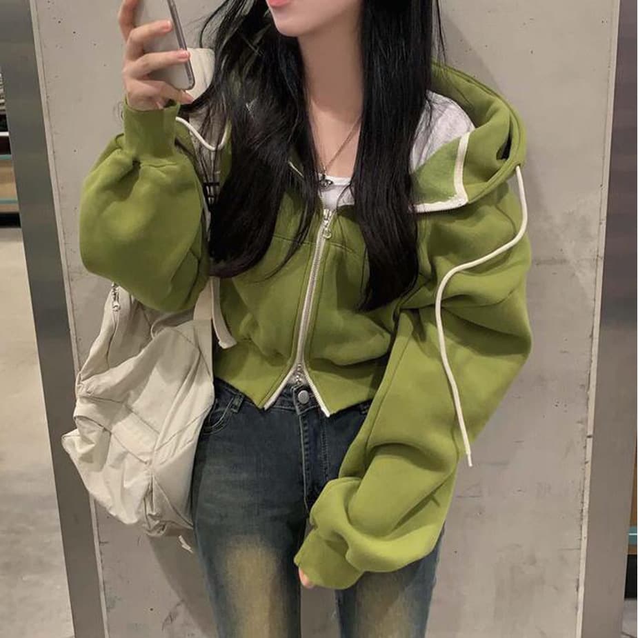 All-match Commute Hooded Zipper Sweatshirt Jacket